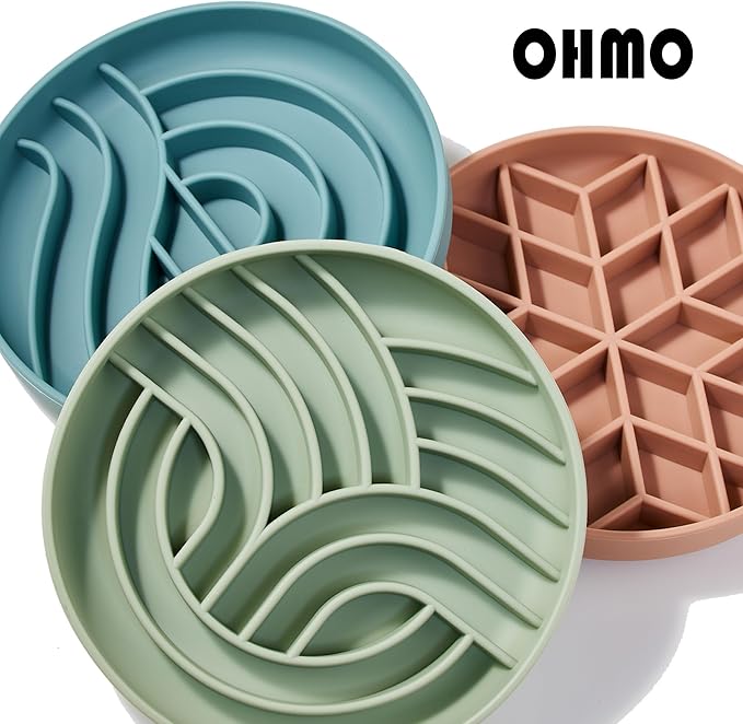 OHMO Slow Feeder Dog Bowls (Sunrise, Sage Green) Enrichment Toy Soft Silicone Food Safe Feeding Bowl Non Slip Suction Cup for All Breed Pet, Cat Slow Down Eating Dishes, Boredom and Anxiety Reducer