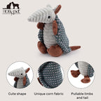 Hollypet Plush Dog Squeaky Toy Stuffed Armadillo Animal Pet Puppy Chew Toys with Clean Teeth for Small Medium Large All Breed Sizes Dogs, Light Gray and Dark Green,8 in