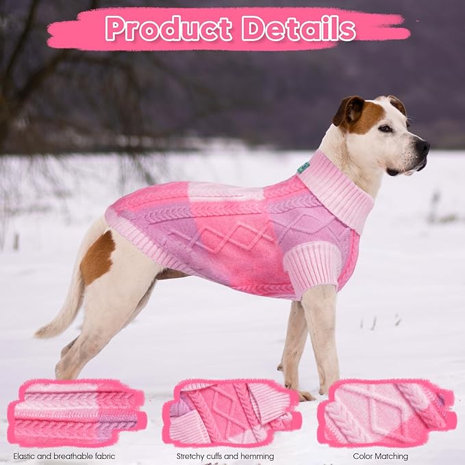 Turtleneck Pet Sweaters for Dogs Boys or Girls,Color Inlay and Moving Needle Pattern Dog Sweater,Pet Clothes,Dog Sweaters,Suitable for Various Breeds Dogs or Sizes(Pink Group,2XL)