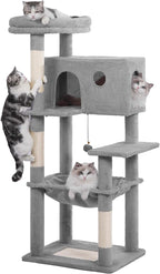 54” Cat Tree with Big Hammock 21x17” Adult Cat Tower with Scratching Posts Featuring Large Top Bed, Scratcher Pad, Spacious Condo House and Detectable Ball for Indoor Cats-Large Gray
