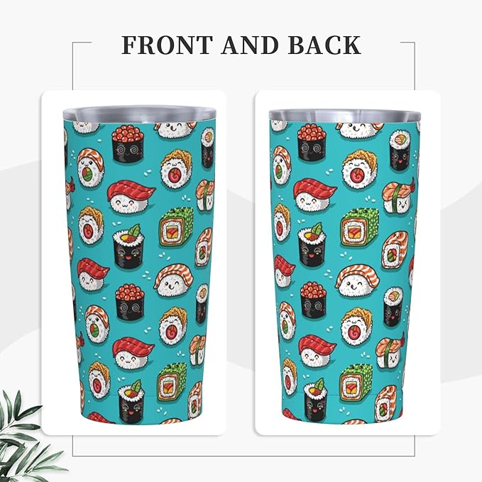 Dujiea 20oz Tumbler With Lid And Straw, Funny Food Sushi Vacuum Insulated Iced Coffee Mug Reusable Travel Cup Stainless Steel Water Bottle