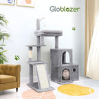 Globlazer Cat Tower for Indoor Adult Cats, 50-inch Heavy Duty Cat Tree for Big Cats, Cat Tree House with Extra-Large Padded Platform, Sisal Scratching Board, 2 Large Condos, F50, Light Grey