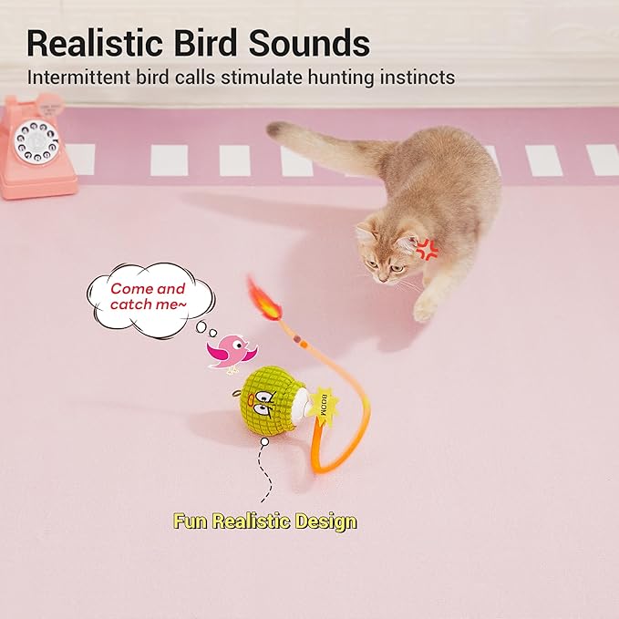 Potaroma Interactive Cat Toy with Motion Sensor, Chirping Sound & Catnip – Funny Grenade Design with Mesh Tail, Rechargeable Smart Rolling Ball for Bored Indoor Kittens & Adult Cats 3 Inches