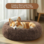 JOLLYVOGUE Calming Dog & Cat Bed for Small Dogs, Anti-Anxiety Donut Cuddler Cozy Soft Round Bed with Anti-Slip Bottom, Fluffy Faux Fur Plush Cushion Beds for Small Medium Dogs (20")
