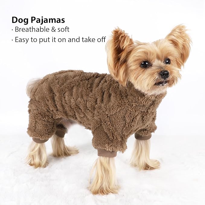 Dog Pajamas Small Sized Dog,Pajamas for Dogs, Winter Chihuahua Yorkie Teacup Cat Sweater Clothes Outfits,Soft Cold Weather Pet Coat Warm Fleece Puppy Pjs (M, Brown)