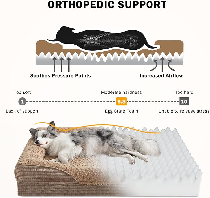 INVENHO Orthopedic Dog Beds Large Sized, XL Washable Egg-Crate Memory Foam Dog Couch with Washable Removable Cover, Waterproof Lining and Nonskid Bottom