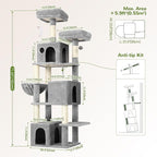 Globlazer Cat Tree Tall, 71 inches Cat Tower for Indoor Adult Cats Multi-Level 3 Condos for Indoor Cats XL Cat Tree Tower with Scratching Posts, Soft Extra Large Hanging Basket, F71, Light Gray