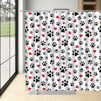 Dog Paw Print Shower Curtain Pet Lovers Cute Kitten Cat Footprint Red Love Heart Abstract Geometric Drawing Style Animal Decor Boys Girls Polyester Fabric Bathroom Curtain 70 x 70 Inch