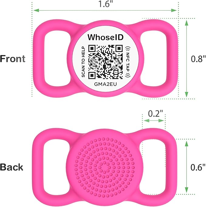QR Code Dog Tag with NFC, Personalized Pet ID Tag, Silent Silicone Dog ID Tag, Modifiable Pet Online Profile, Multiple Emergency Contact, Scan QR Code Send GPS Location Email (Small, Rose)
