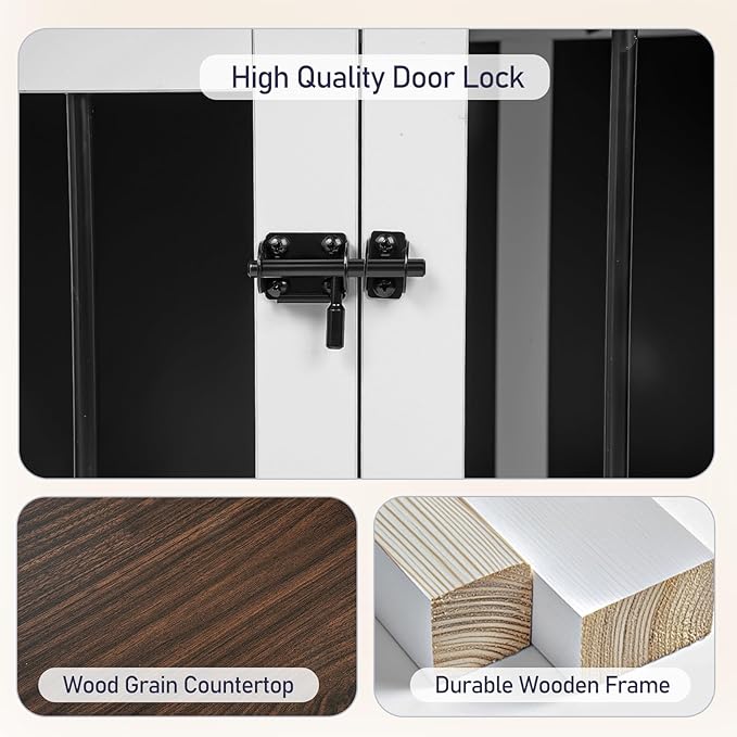 Dog Crate - 39.4" Dog Kennel Furniture with 360° Rotating Feeder & Removable Tray | Versatile Indoor Dog Cage End Table for Medium & Large Dogs, White Wooden Dog Crates for Living Room