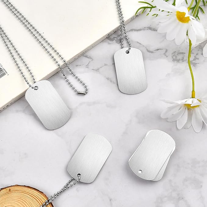 100Pcs Military Dog Tags, Rectangle Blank Metal Stamping Tags Set Including 50Pcs Aluminum Blank Dog Tags 50Pcs Ball Steel Chains Personalized Pets Tags for DIY Decorative Craft (Sliver)