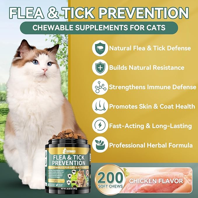 YOTANGO Natural Flea & Tick Support Chews for Cats & Dogs, 2-Pack Bundle for Natural Flea Prevention & Skin Health, 400 Chews Total, Safe & Effective, Plant-Based Formula for All Breeds