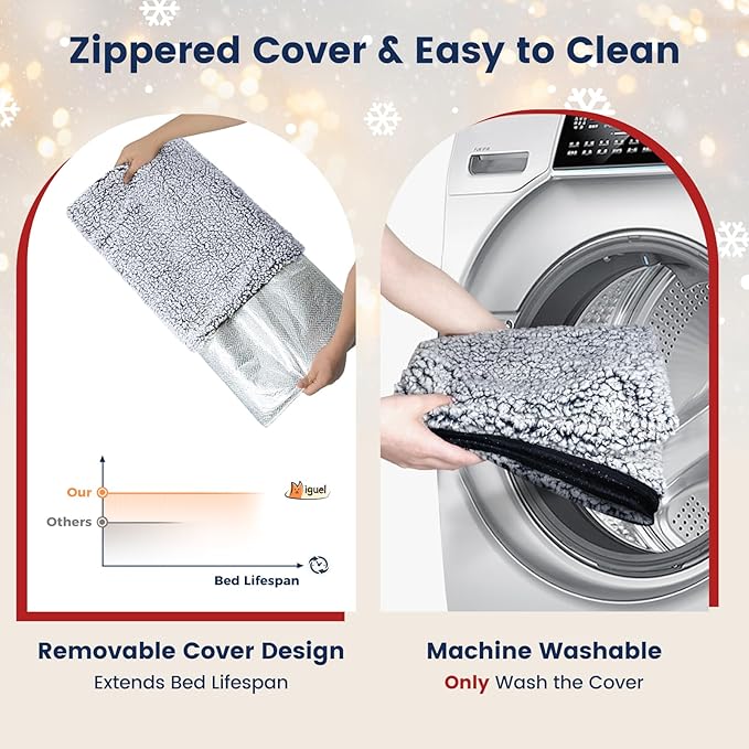 Miguel Self Warming Cat Bed for Indoor Cats, 30 x 20 inch Self Heating Pads for Outdoor Cat House, Non Electric Dog Pad Thermal for Small Dog, Washable Kitten Mat with Removable Cover (Gray,M)