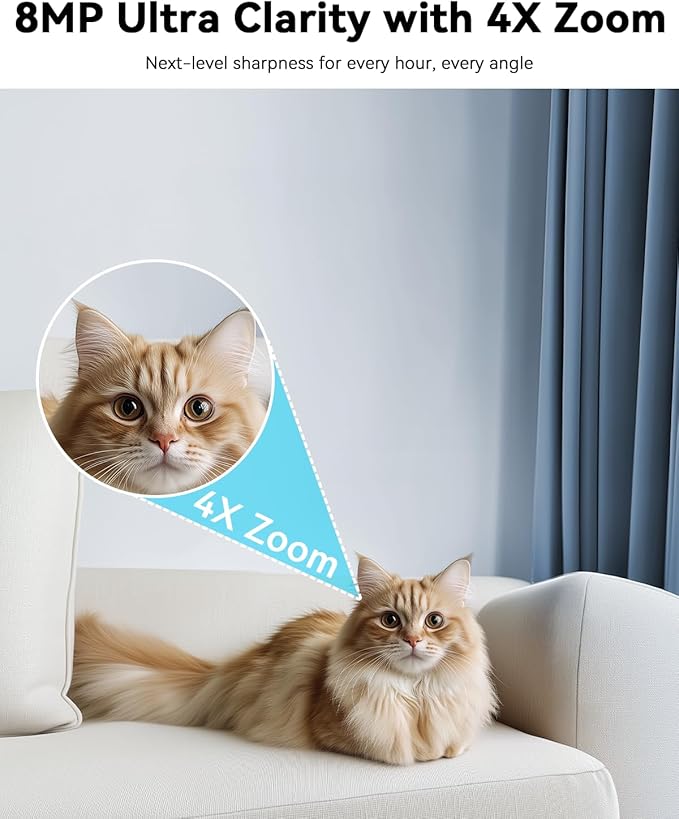 blurams 4K Ultra HD Indoor Cameras for Home Security, 360° PTZ Pet Camera w/One-Touch Call, Night Vision, Free Human/Pet/Motion/Sound/Cry Detection, 5GHz/2.4GHz WiFi6, Work with Alexa