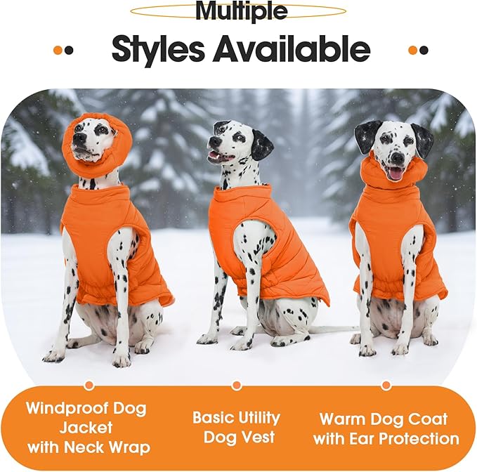 Winter Dog Coat for Extra Large Dogs with Back Zipper Detachable Neck Wrap, Windproof Warm Pet Jacket Vest, Dogs Snowsuit Cold Weather Coat, German, Pointer, Golden Retriever, Orange 2XL