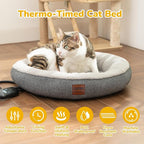 CATISM Cat Bed Heated Cat Bed - Self Warming Cat Beds, Heating Cat Beds for Indoor Cats and Small Dogs, Cozy Donut Heated Cat Bed with Timer & Temp Adjustable, Heating Cat Pad with Non-Slip Bottom