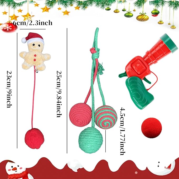17Pcs Christmas Cat Toys Interactive Cat Toys Christmas Countdown Christmas Kitten Gift Indoor Interactive Cat Gift Set Toy with Hairball Launcher, Balls