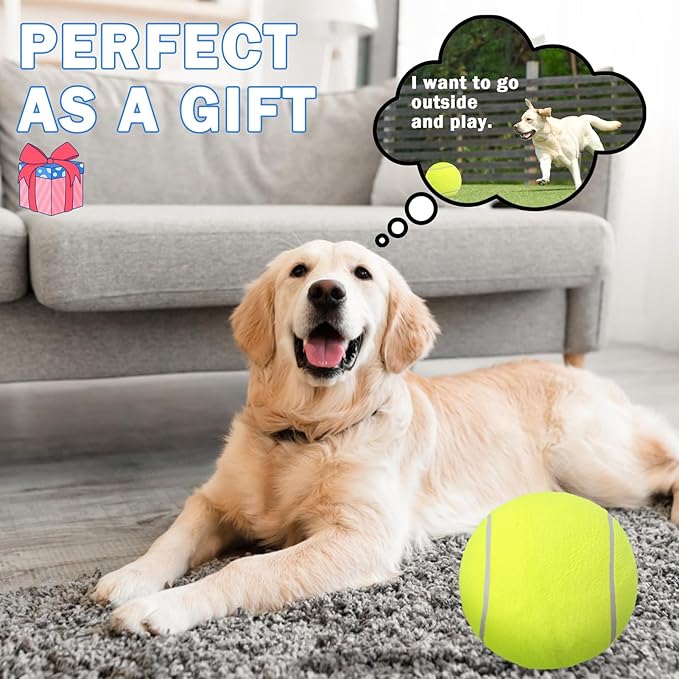 SCENEREAL Large Tennis Ball for Dogs, 9.5" Inflatable Dog Toy Balls for Large Medium Small Dogs Puppies, Funny Interactive Sports Ball for Indoor Outdoor Training Playing