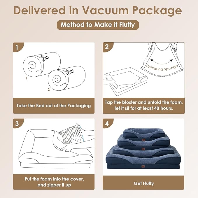 EHEYCIGA Memory Foam Dog Bed for Large Sized, Orthopedic Dog Sofa with Sides and Waterproof Liner, Washable Bolster Pet Couch with Removable Cover, 36x27x7 Inch, Navy