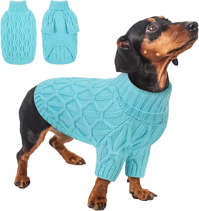 Queenmore Knitted XS Dog Sweater,Turtleneck Pullover Small Dog Sweater,Soft DogSweaters for Small Dogs Male Female, Pet Sweaters for Dogs,Thick Warm Pet Clothes for Teacup,Chihuahua(Lake Blue,XS)