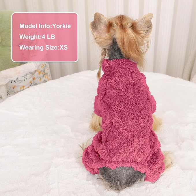 Dog Pajamas Small Sized Dog,Pajamas for Dogs, Winter Chihuahua Yorkie Teacup Cat Sweater Clothes Outfits,Soft Cold Weather Pet Coat Warm Fleece Puppy Pjs (M, Dark Pink)