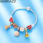 GEMDAZZ Sparkling Puppy Paw Print Charms in 925 Sterling Silver, Pave Dog Pawprint CZ Round Beads and Always in My Heart Charms, Gift for Animal Lover, fit European Women Bracelet/Necklace