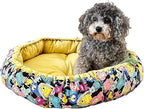 Dog Beds for Small Dogs - Round Cat Beds for Indoor Cats, Washable Pet Bed for Puppy and Kitten with Lovely Cartoon Pattern, 20 Inches,Citrine