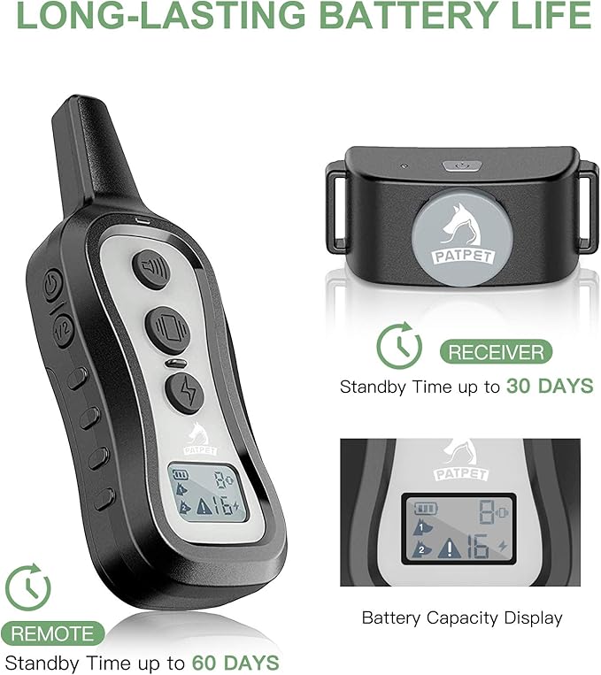 PATPET Dog Shock Collar with 2 Receivers, Dog Training Collar with Remote, Electric Dog Collar with Beep Vibration Shock for Small Medium Large 2 Dogs for 15 to 100 lbs