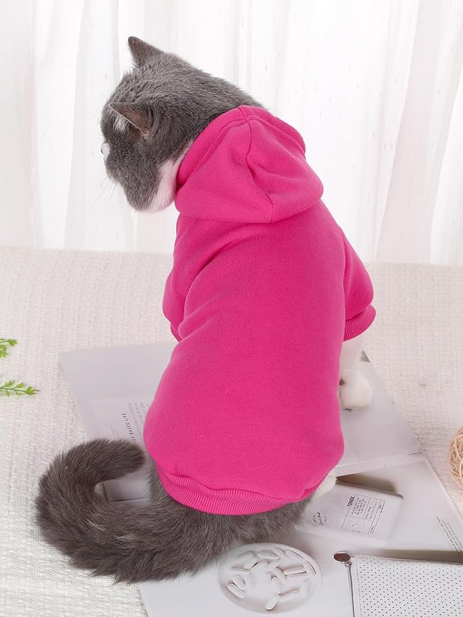 QWINEE Basic Dog Hoodie Sweatshirt Puppy Sweater Warm Cat Costumes Pet Clothes for Chihuahua Puppy Kitten Small Medium Dogs Hot Pink X-Large