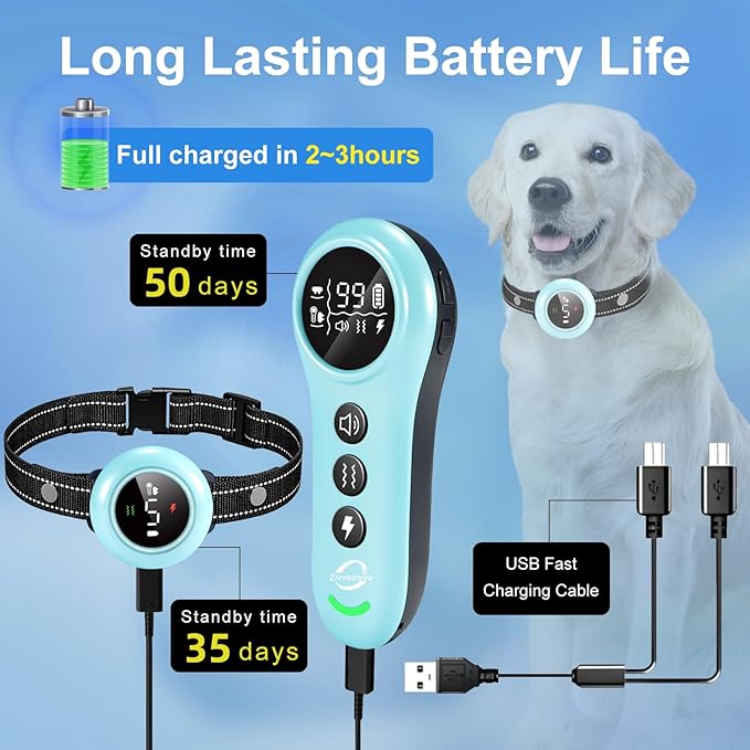 2-in-1 Shock Collar for Dogs & Dog Training Collar with Remote Control 3300FT, Dog Bark Collar with IP67 Waterproof 5 Level Sensitivity, Rechargeable E Collar for Small Medium Large Dogs - Blue