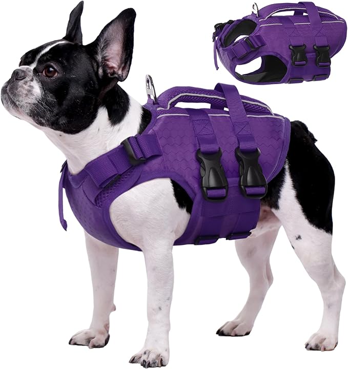 Kuoser Dog Life Jacket High Flotation, Reflective Dogs Life Vest for Swimming Boating, Adjustable Small Medium Large Dog lifejacket, Lightweight Dogs Life Preserver Rescue Handle Spring Summer Pool