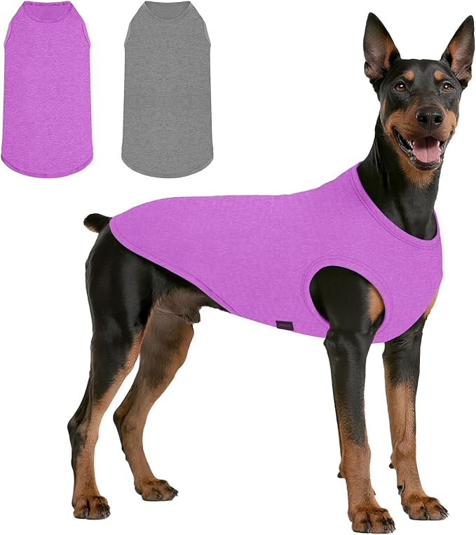 2 Pack Dog Shirts, Summer Lightweight Dog T-Shirts Sleeveless Vest, Breathable Pet Clothes Tank Top for Large Medium Dogs, Purple + Gray (L)