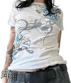 Women Y2K Graphic T-Shirts Summer Short Sleeve Punk Gothic Tee Tops Vintage 90s Aesthetic Emo Clothes Streetwear