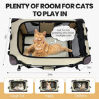 Large Cat Carrier for Car Travel, Soft Sided Collapsible Pet Carrier for Outdoor and Indoor Uses, Roomy Extra Large Cat Carrier for 2 Kittens or Puppies Up to 50lbs (Brown)