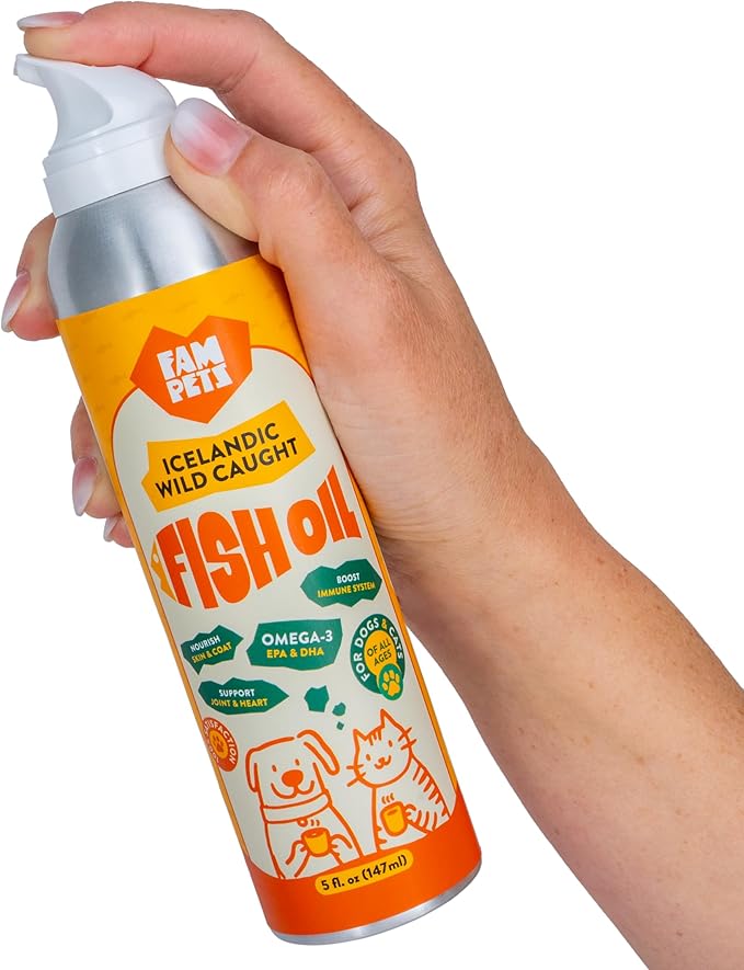 Omega 3 Fish Oil for Cats (5 oz) - Icelandic Fish Oil Liquid Cat Supplement with EPA DHA for Skin, Coat & Joint Health - Natural Pet Supplement - Leak-Free Aluminum Spray Bottle