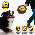 Bite Force -Durable & Strong Dog Toy Mighty Leo with Squeaker, Kevlar-Reinforced for Aggressive Chewers for Small Medium Large Dogs - Yellow.