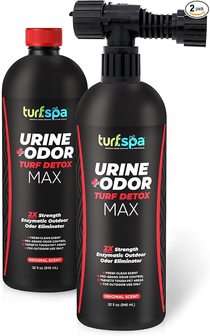 MAX Urine & Odor Turf Detox: Double-Strength Enzyme Cleaner & Odor Eliminator for Artificial Grass, Turf, Concrete & Patios, Pet Urine Enzymatic Cleaner for Dogs & Cats – 32 oz Sprayer, 2-Pack
