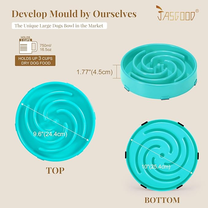 JASGOOD Slow Feeder Dogs Bowl for Large Medium Dogs,Anti-Gulping Pet Slower Food Feeding Bowls Stop Bloat,Preventing Choking