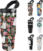 Cat Tumbler with Lid and Straw 30oz Stainless Steel Cute Water Bottle Cup Funny Gifts for Women Girls