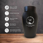 Personalized Custom Small Keepsake Urn Engraved with Pet Name, Date and Cat Design - 5.2" Black Powder Coated Steel Cremation Urn for Cat Ashes | 12-16 lb Capacity, Typography + Cat