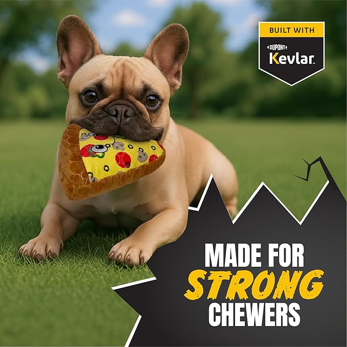 Bite Force -Durable & Strong Dog Toy Pizza Slice with Squeaker, Kevlar-Reinforced for Aggressive Chewers for Small Medium Large Dogs - Yellow.