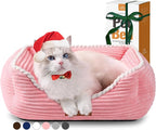 Cat Dog Bed for Pets, Rectangle Pet Bed Gift for Puppy and Kitten, Machine Washable Calming Fluffy Pet Couch Sofa for Indoor Outdoor, Portable Soft Cat Bed with Non-Slip Bottom (Small, Pink)