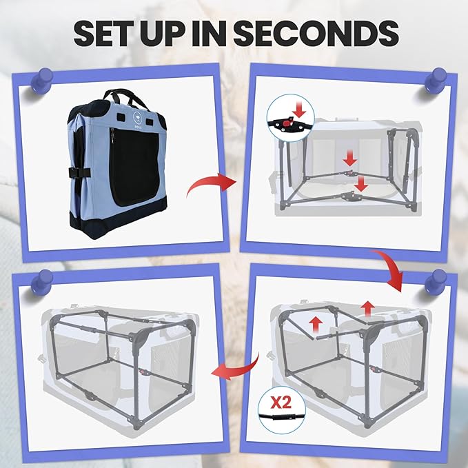 Large Cat Carrier for Car Travel, Pegic Soft Sided Collapsible Pet Carrier for Outdoor and Indoor Uses, Roomy Extra Large Cat Carrier for 2 Kittens, Large Cat or Puppies Up to 50lbs (Blue)