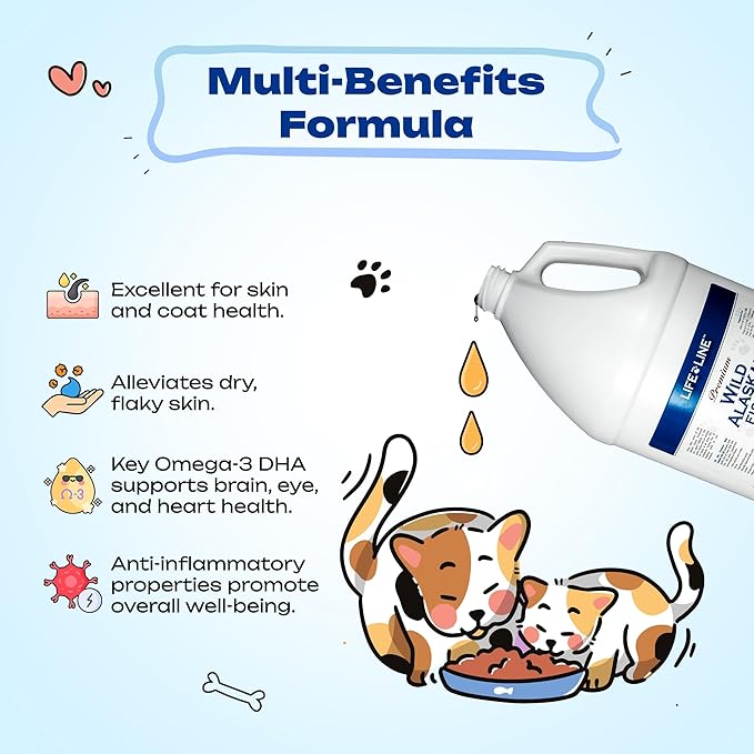 Life Line Pet Nutrition Wild Alaskan Fish Oil for Dogs and Cats 66oz – Omega 3 Fish Oil Supplement for Skin & Coat – Supports Brain, Eye & Heart Health in Dogs & Cats