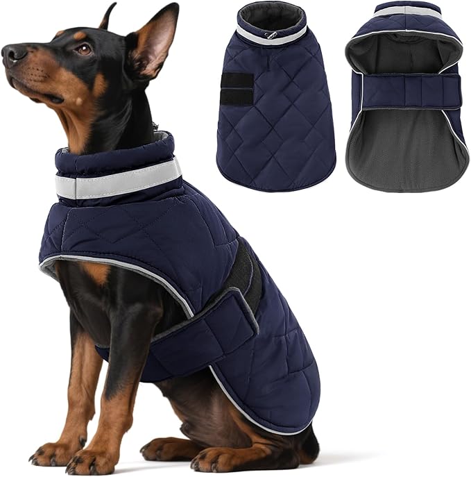 Dog Winter Coat Warm Padded Puppy Jacket Windproof Water Resistant Clothes for Small Medium Large Pets Christmas Sweater Outfit Vest(DarkBlue, M)
