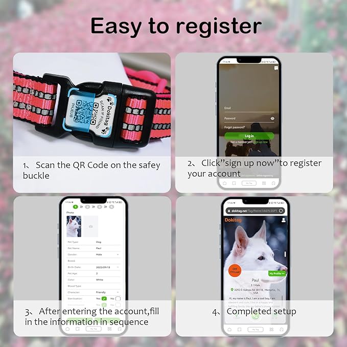 Reflective Dog Collar with Apple AirTag Holder & QR Code Pet ID Tag,Soft Nylon Adjustable Dog Tracker Collar with Safety Lock for Large Dogs(Rose Red, L)