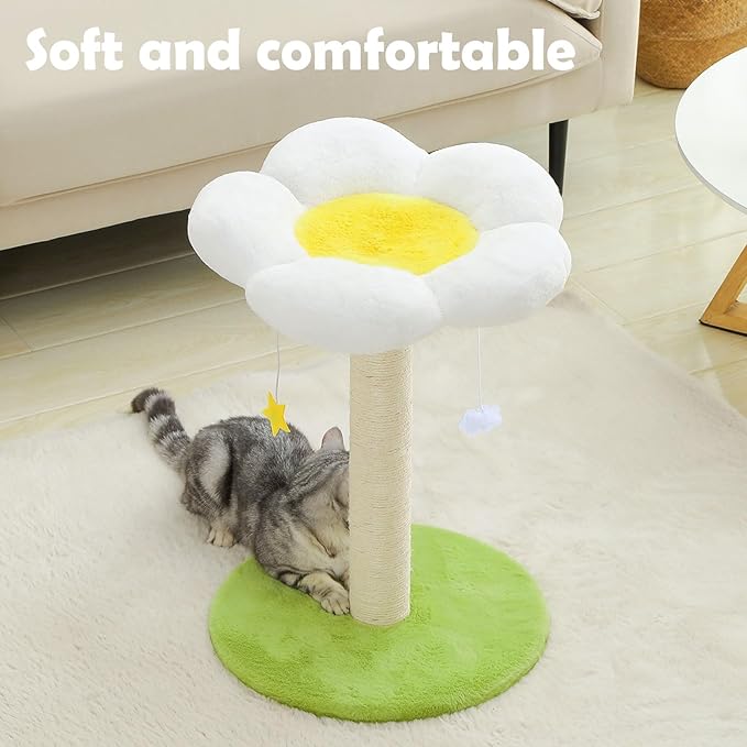 Cute Cat Scratching Post, Flower Cat Tree for Indoor Cats, Cat Scratcher with Bed, Sisal Scratch Posts Kittens Bed Large Perch Modern Small Cat Tower with Hanging Toys