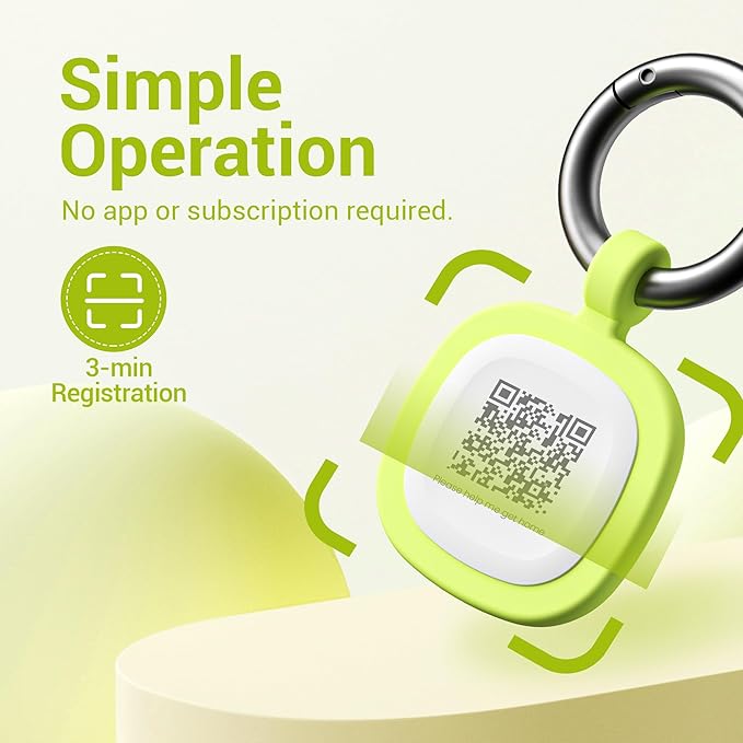 Pawaii Fluorescent QR Code Pet ID Tag, Glow in The Dark Durable Silent Silicone Pet ID Tag, Scan QR Receive Instant Pet Location Alert Email, Designs for Cat or Dog, 1Pack (Green)