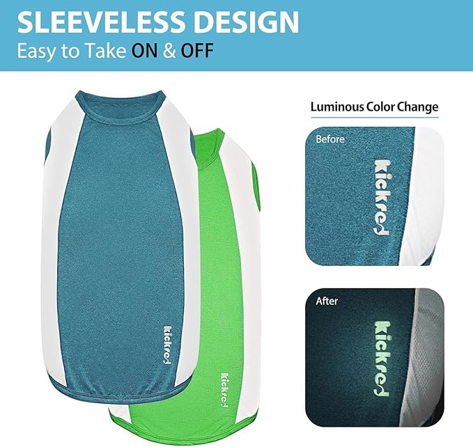 2 Pack Dog Shirts, Breathable Dog Clothes, Summer Sun Protection Pet Sleeveless Vest, Lightweight Stretchy Tank Top T-Shirts for Large Medium Dogs, Green White+Blue White (2XL)