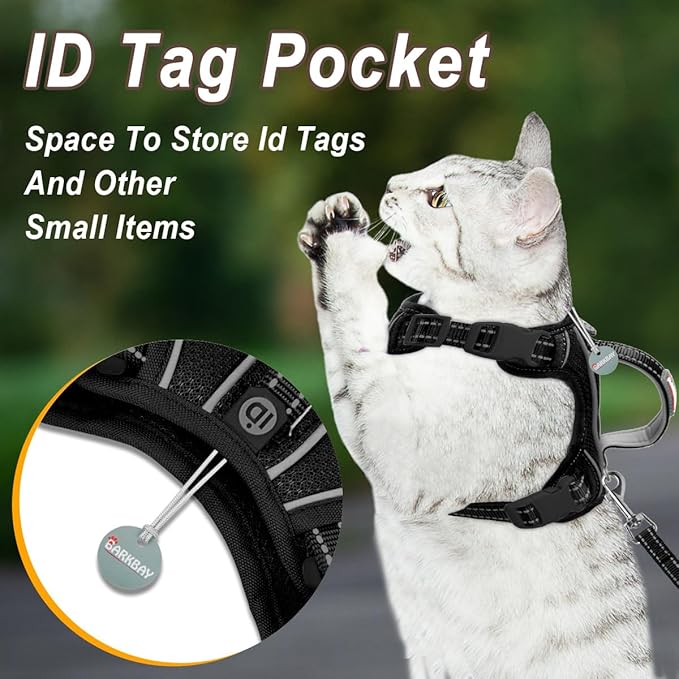 Cat Harness and Leash Set for Walking Escape Proof for Small Large cat Kitten Harness with ID tag Pocket (Black,S)